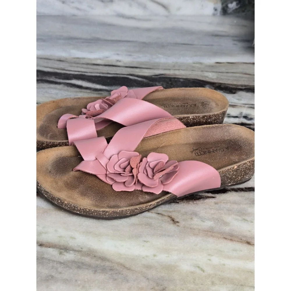 A. Giannetti Comfort Sandals Rose Pink Flower Leather Slides 9 Beach‎ Summer